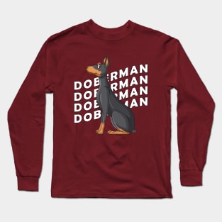 Black Natural Ear Cartoon Doberman Long Sleeve T-Shirt